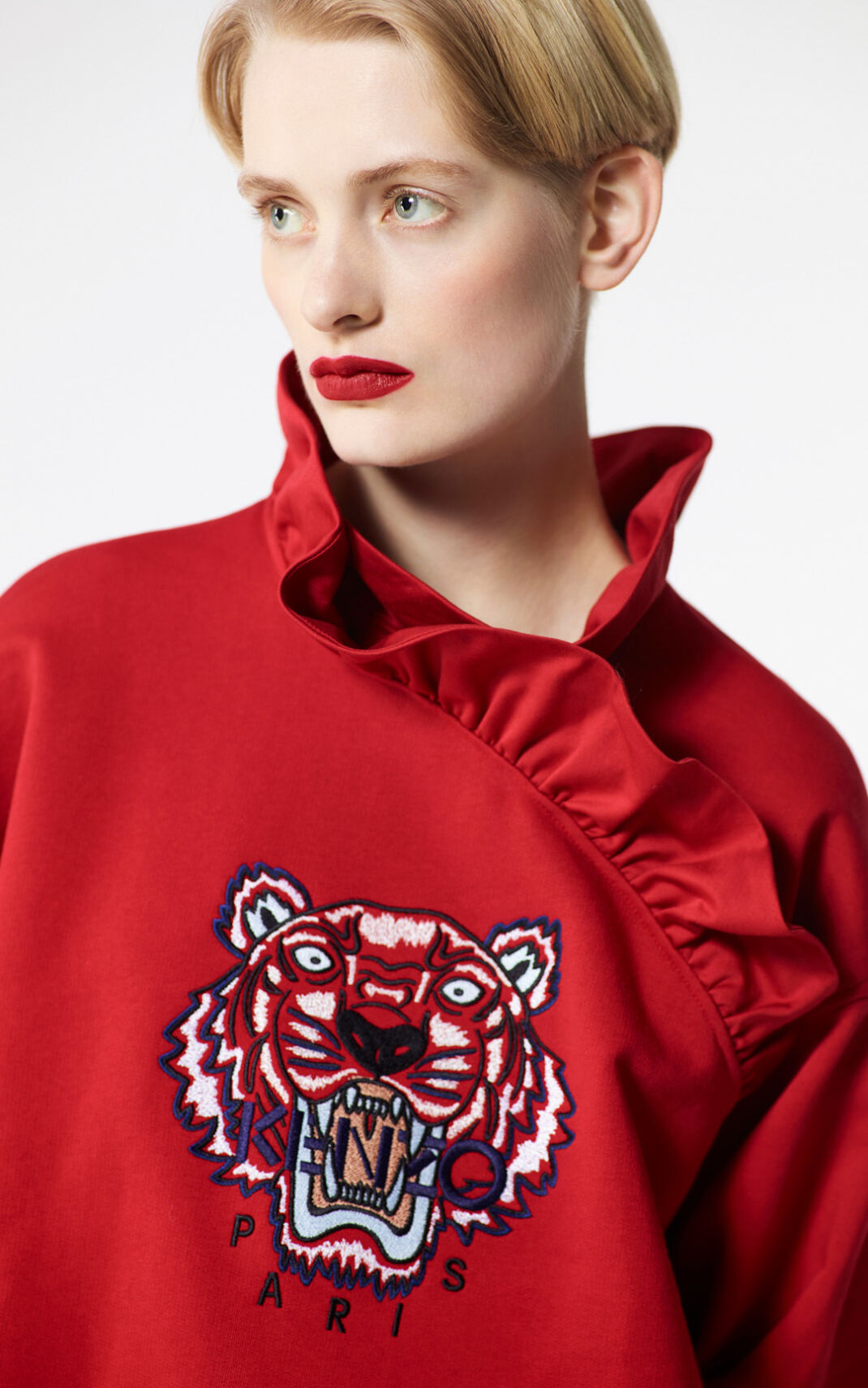 Kenzo Frilled Tiger Sudadera Mujer Rojas | 1069875-LO